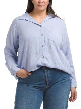 BEACH LUNCH LOUNGE Plus Gauze Button Up Tunic